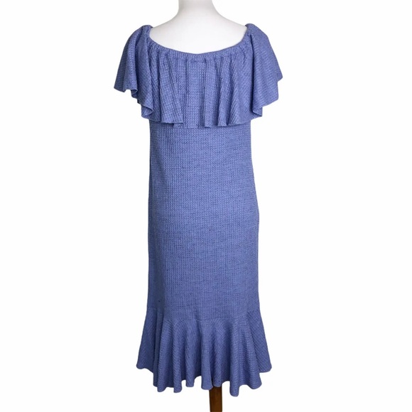 Lularoe Cici Dress Off The Shoulder Periwinkle Blue Waffle Knit Sz. L - Picture 2 of 10